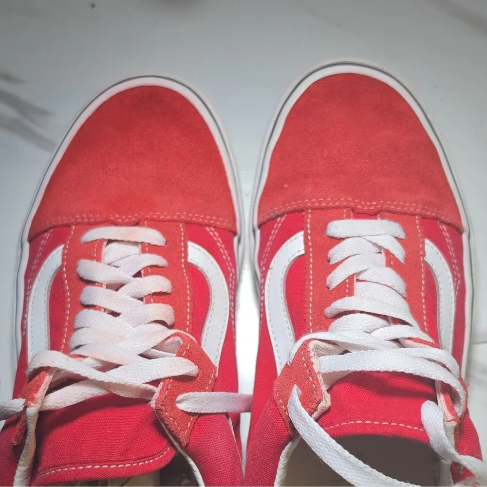 VANS Old Skool Red/White Canvas Low Top Lace Up Women's Casual Sneakers